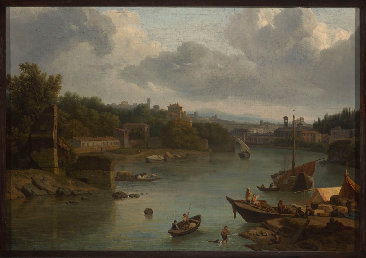 Blick auf den Tiber von Süden - Ripa Grande von Isaac de Moucheron