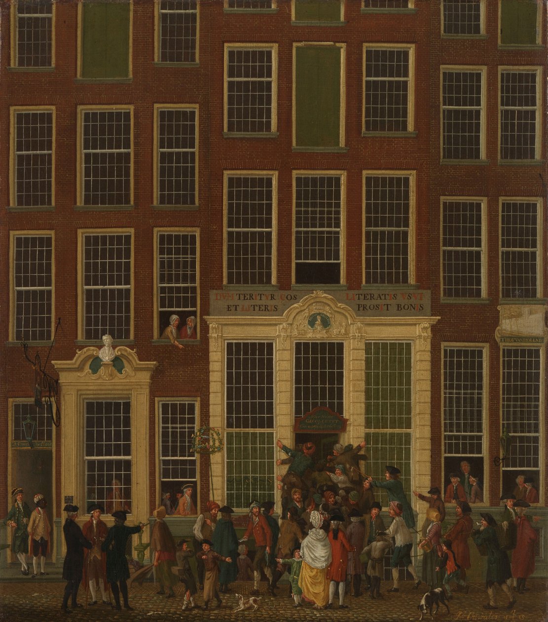 Die Buchhandlung und Lotterieagentur von Jan de Groot in der Kalverstraat in Amsterdam von Isaac Ouwater