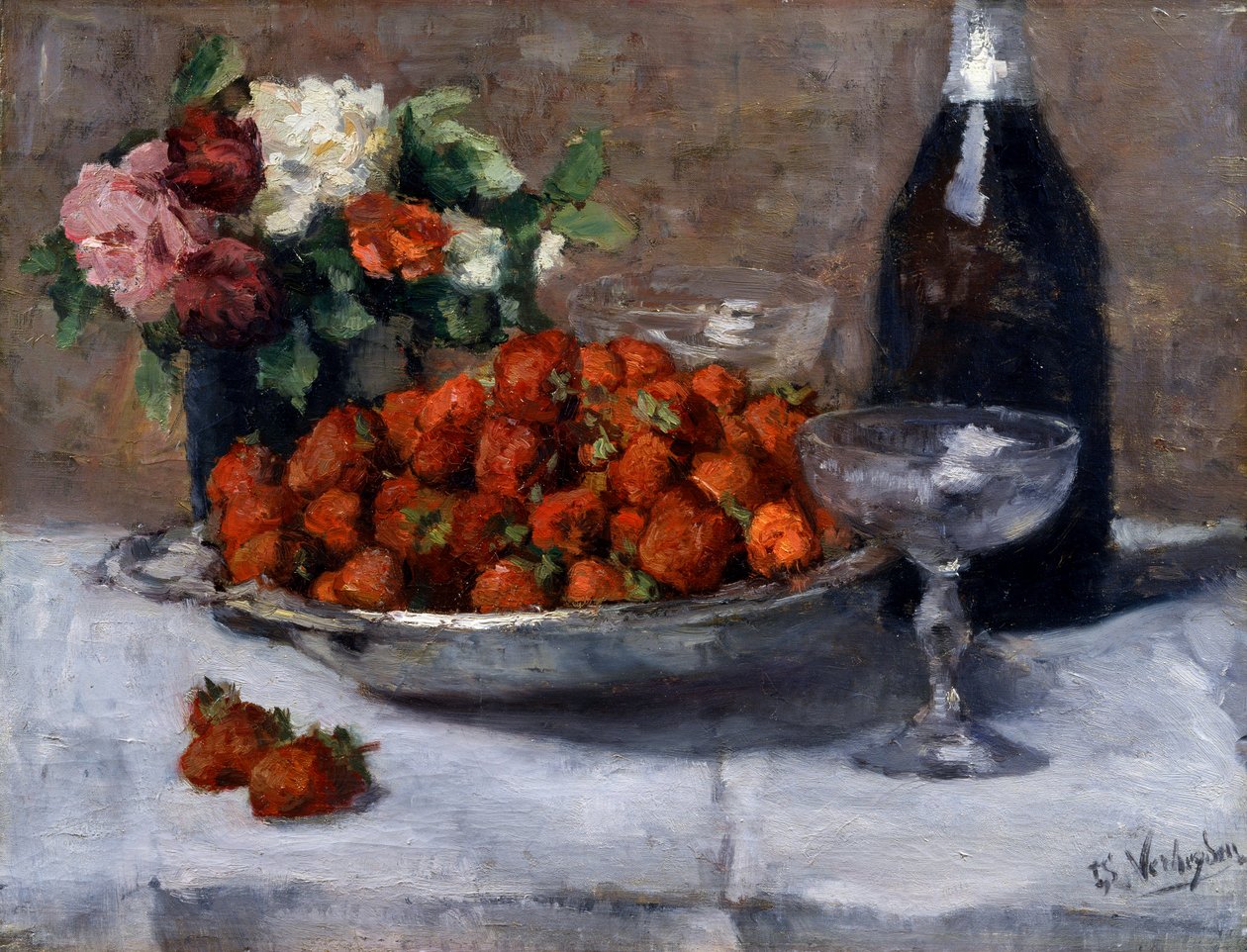 Stillleben mit Champagner und Erdbeeren von Isidor Verheyden