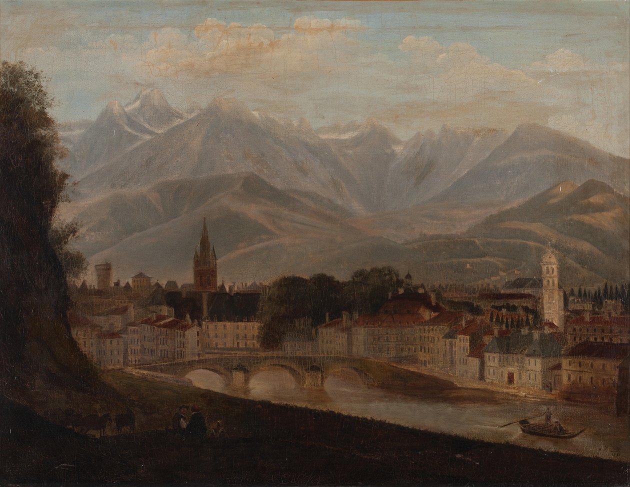 Ansicht von Grenoble, die Belledonne-Bergkette im Hintergrund von Isidore Dagnan