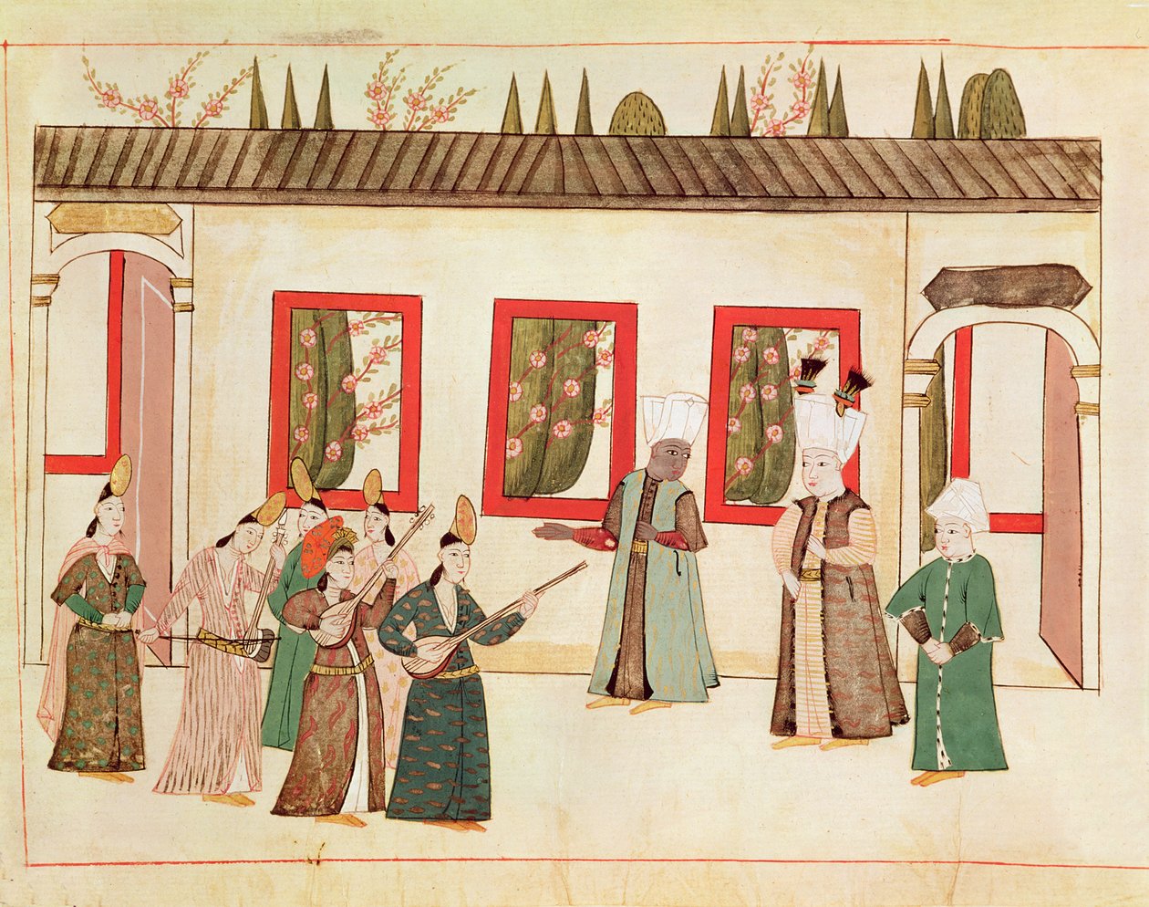Ms 1671 Der Sultan mit seinem Favoriten, begleitet von Musikern und Sängern, ca. 1580 von Islamic School