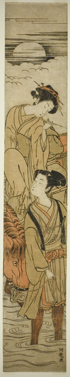Flussüberquerung in einer mondhellen Nacht von Isoda Koryusai