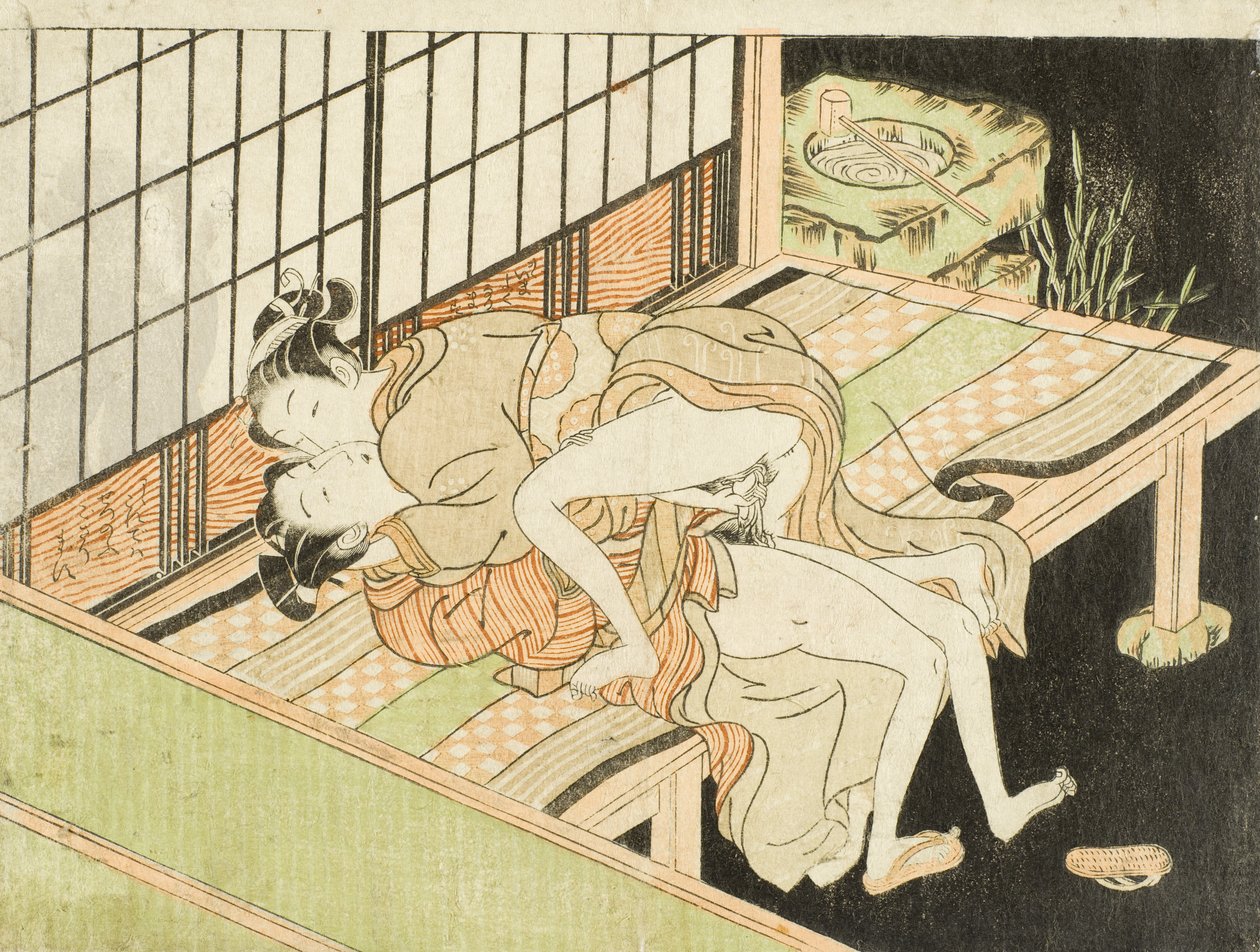 Liebende auf einer Veranda bei Nacht von Isoda Koryusai