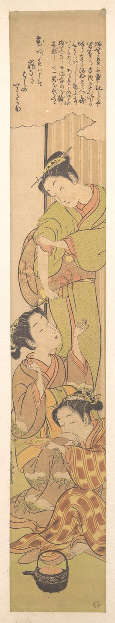 Drei Mädchen trinken Sake von Isoda Koryusai