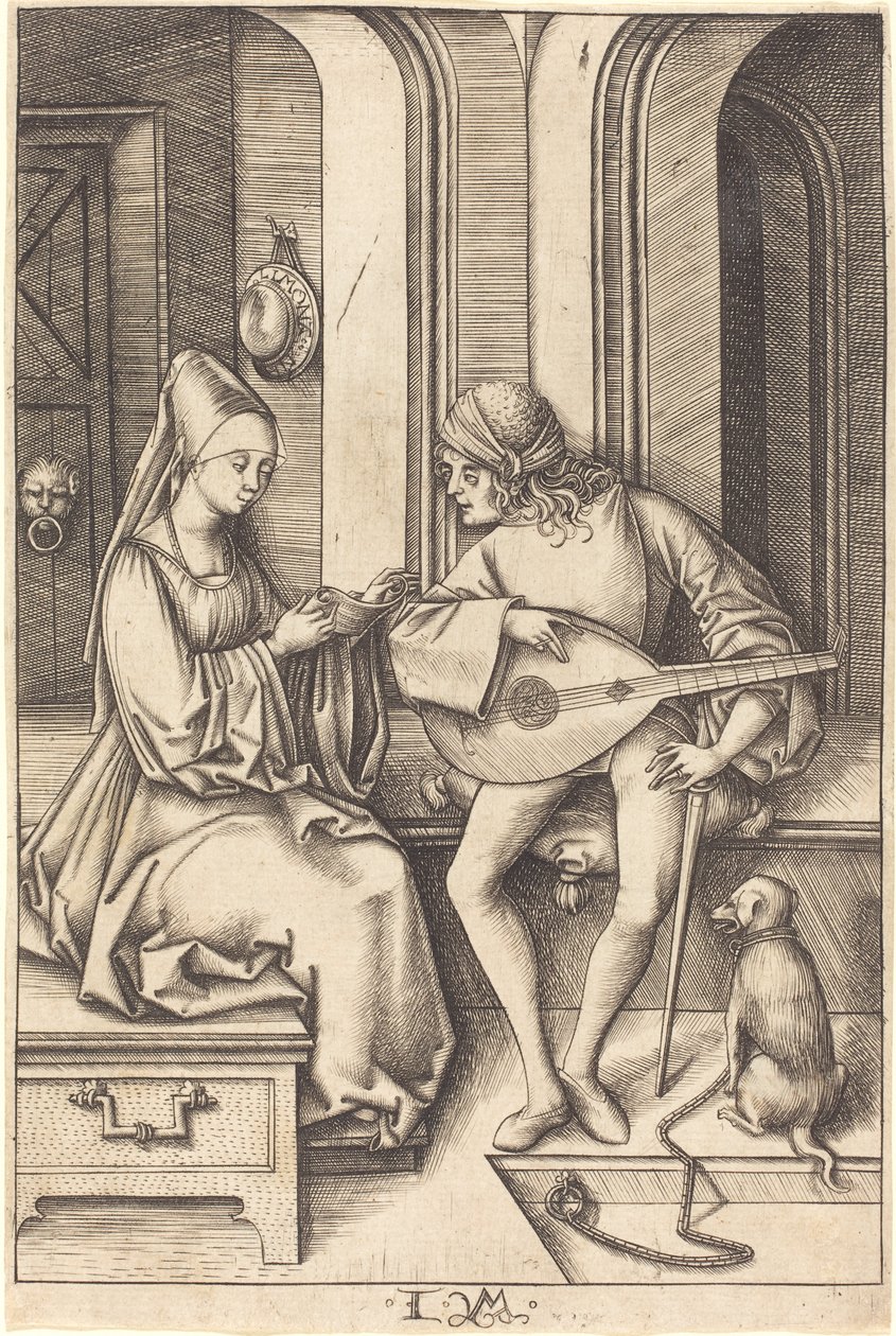 Der Lautenspieler und der Sänger, um 1500 von Israhel van Meckenem the younger