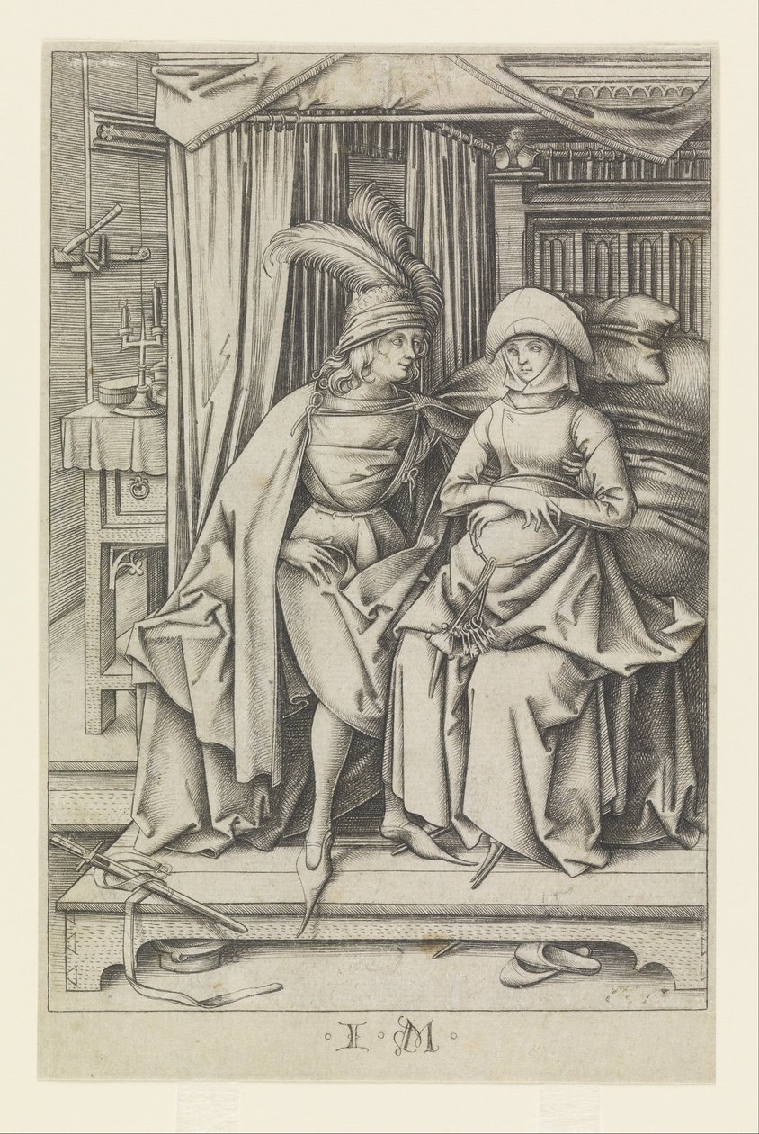 Paar auf einem Bett, aus Szenen des täglichen Lebens von Israhel van Meckenem
