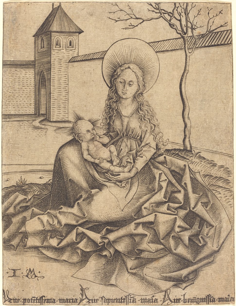 Jungfrau und Kind in einem Hof von Israhel van Meckenem after Martin Schongauer
