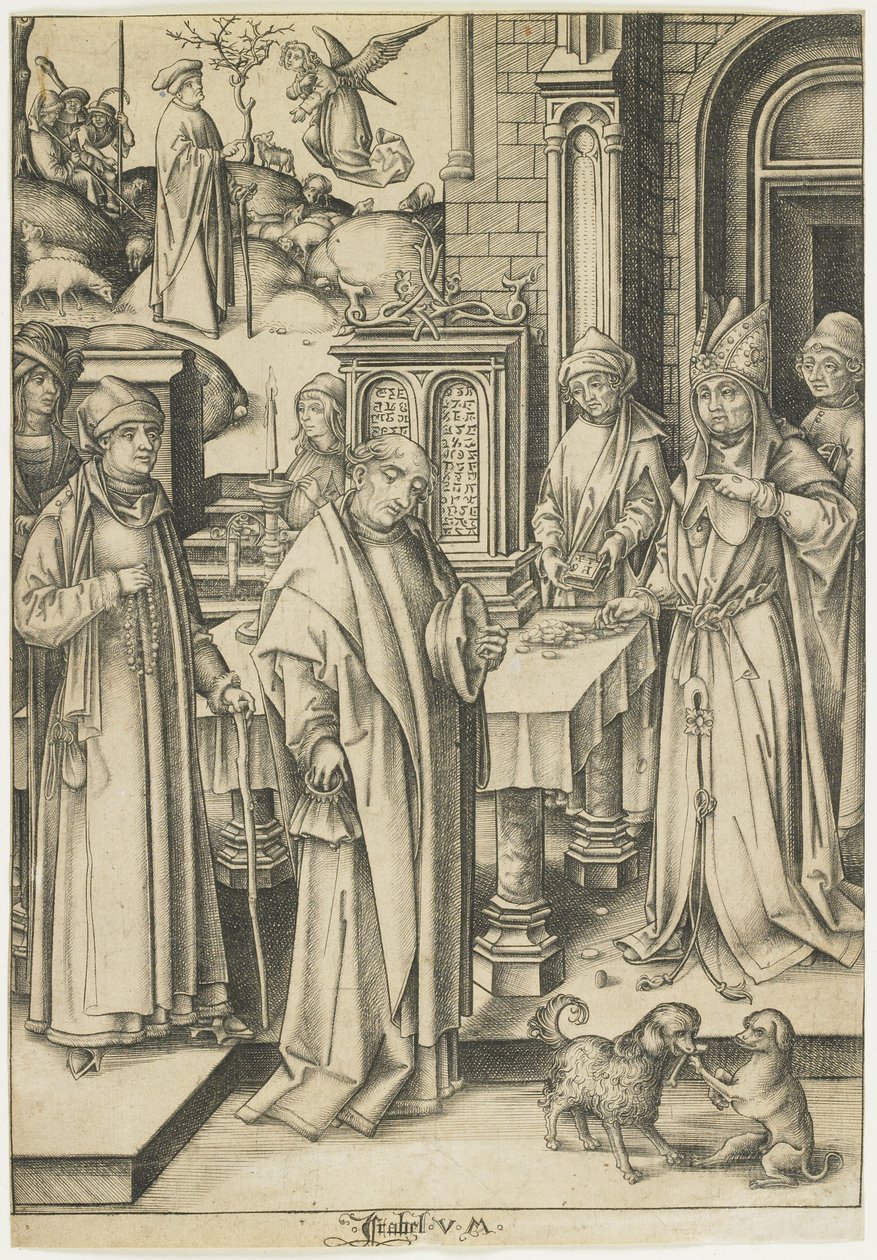 Hohepriester verweigert Joachims Opfer, ca. 1490-1500 von Israhel van Meckenem the younger