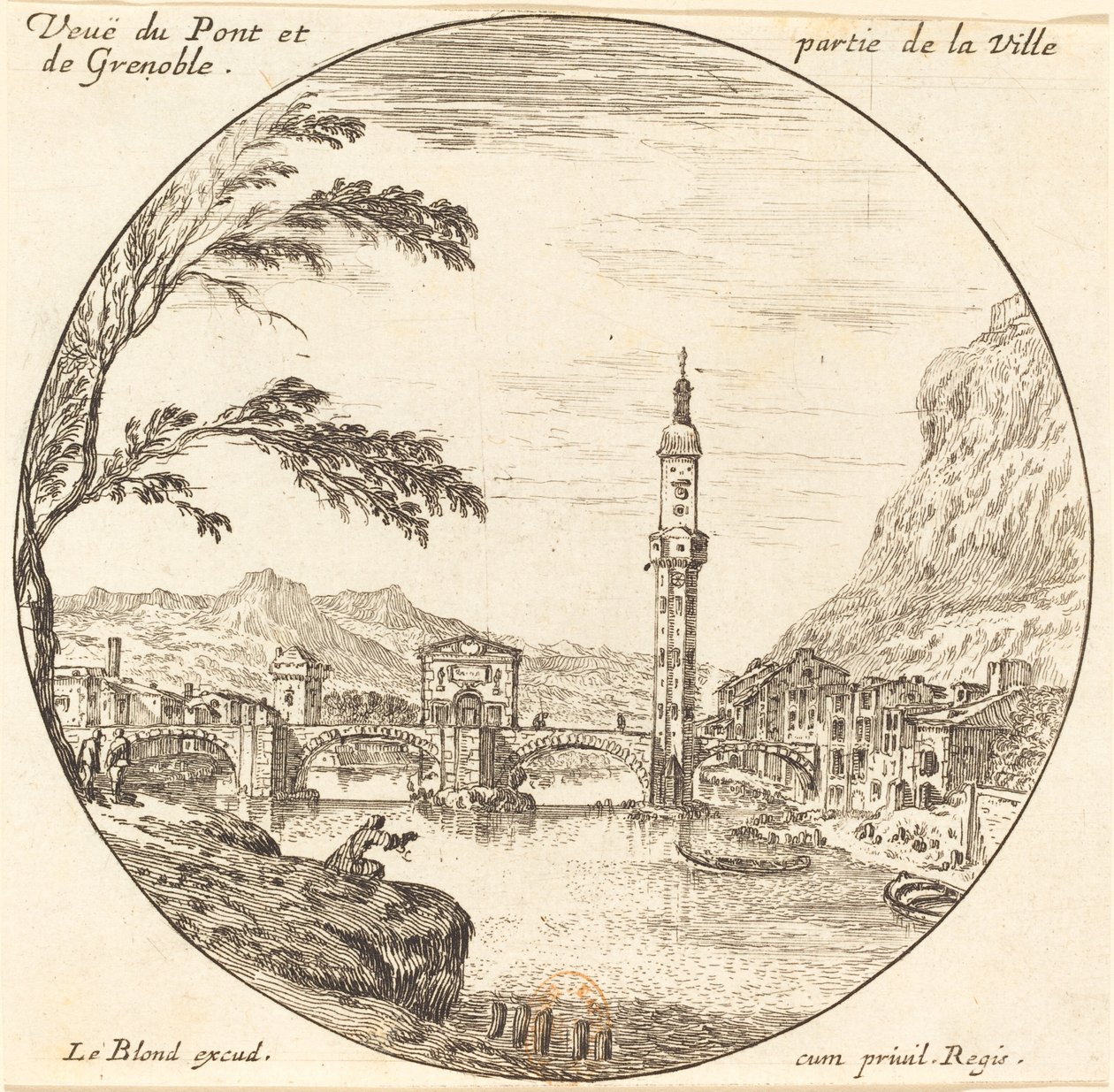 Ansicht der Brücke und eines Teils der Stadt Grenoble von Israël Silvestre