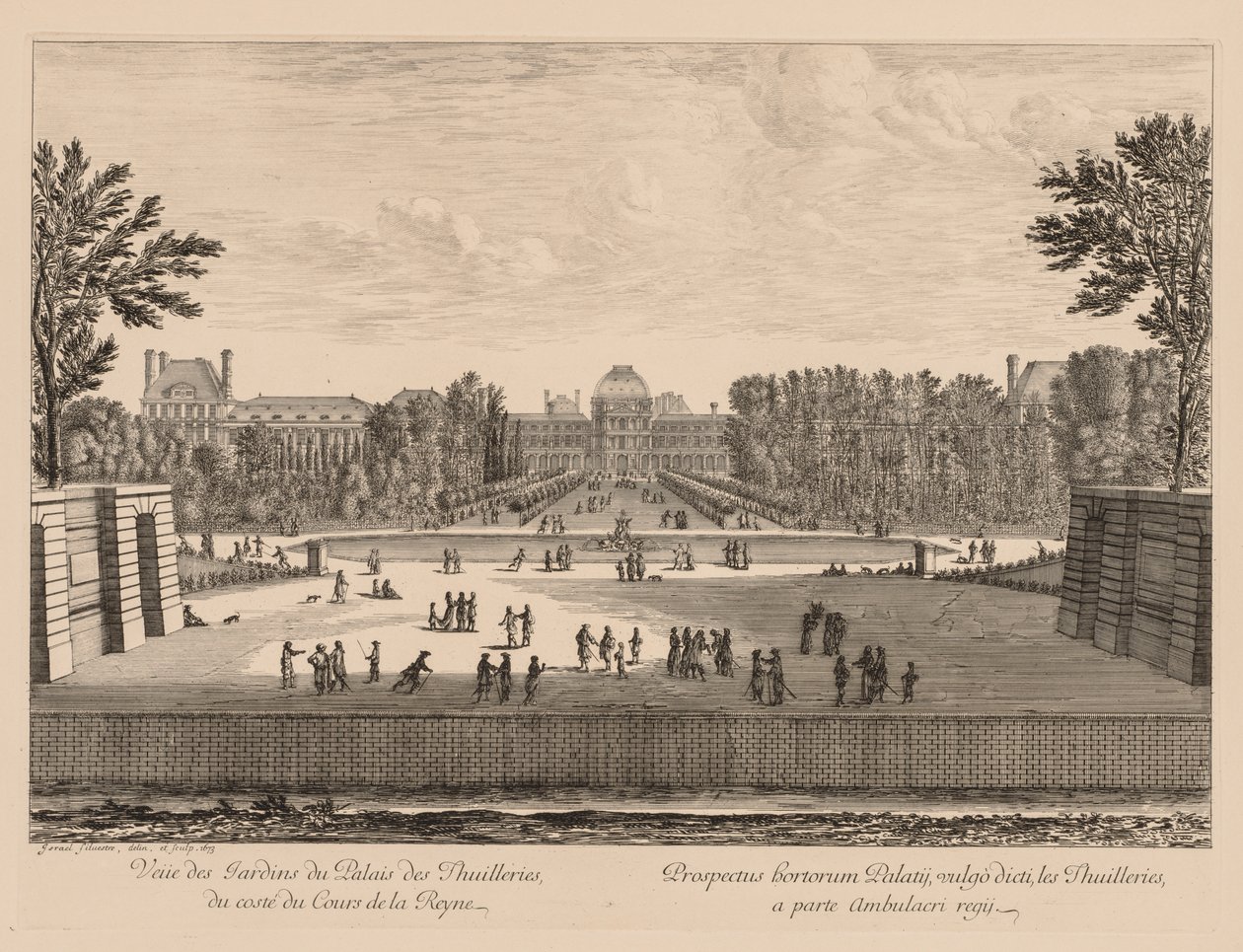 Ansicht des Palastes und der Gärten der Tuilerien, von der Seite des Cours la Reine, 1673 von Israël Silvestre