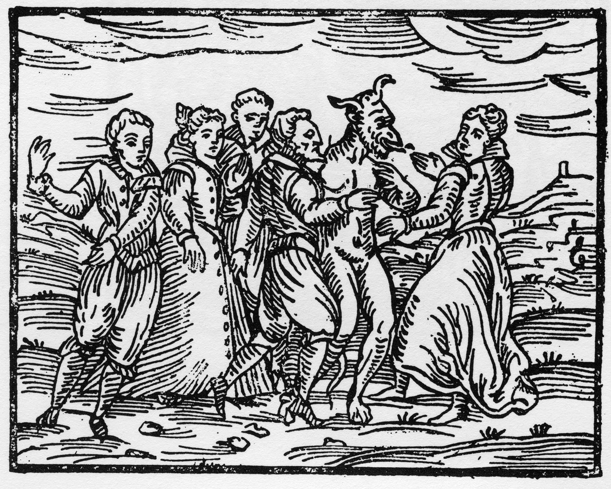 Hexen tanzen mit dem Teufel, Illustration aus Compendium Maleficarum von Francesco Maria Guazzo, 1608 von Italian School
