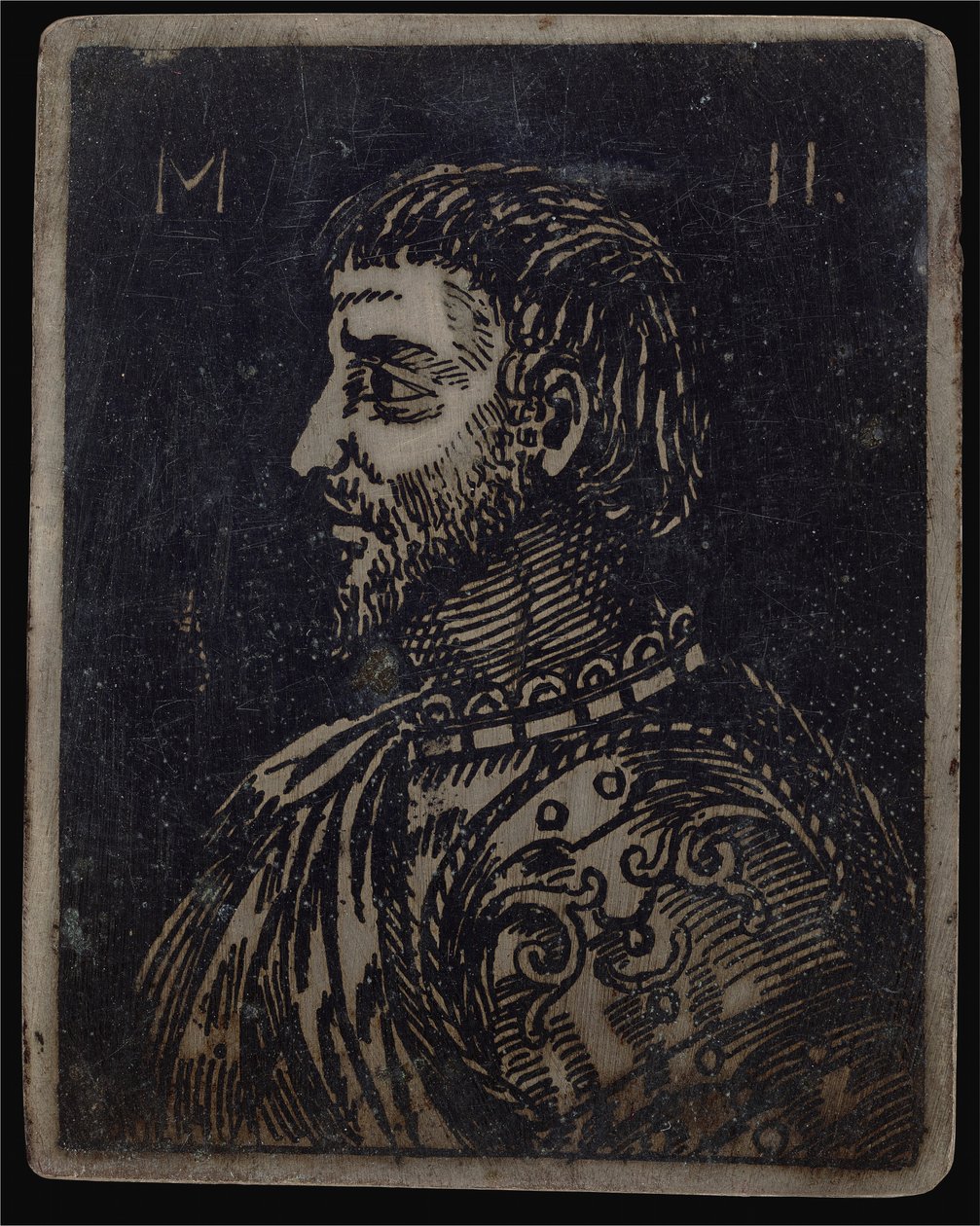 Büste eines bärtigen Mannes mit verziertem Brustpanzer nach links blickend von Italian 16th Century