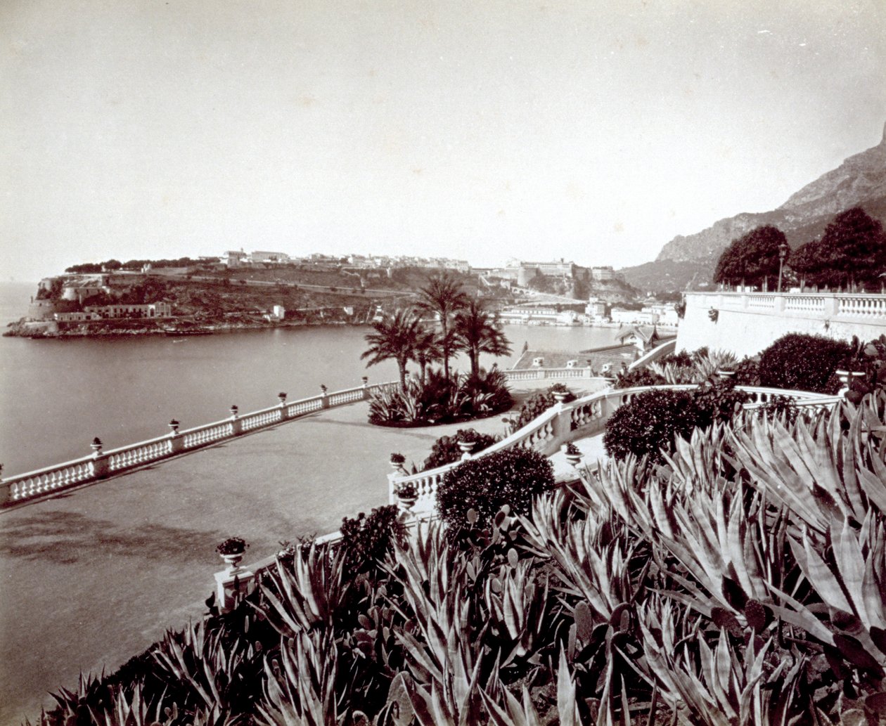 Panorama von Montecarlo. Im Vordergrund dichte Vegetation aus Agaven und Kakteen von Italian Photographer