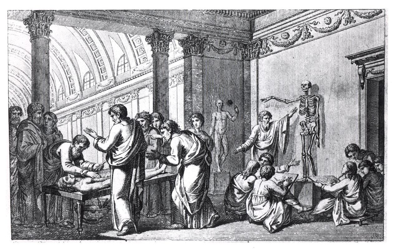 Eine Schule der Anatomie in der Antike, aus Tabulae Anatomicae von Pietro Berrettini da Cortona (1596-1669) veröffentlicht in Rom, 1778 von Italian School