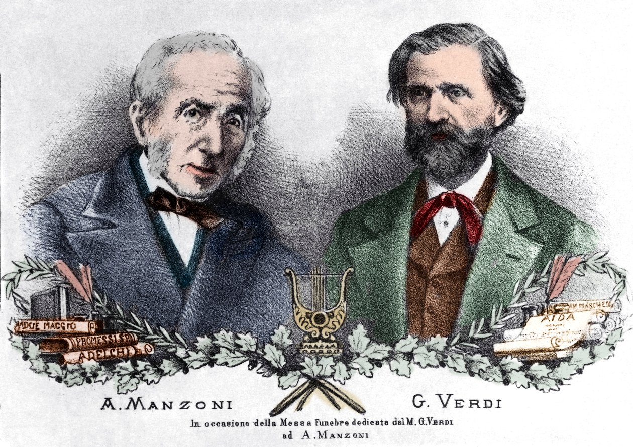 Alessandro Manzoni und Giuseppe Verdi anlässlich der Messa da Requiem von Italian School