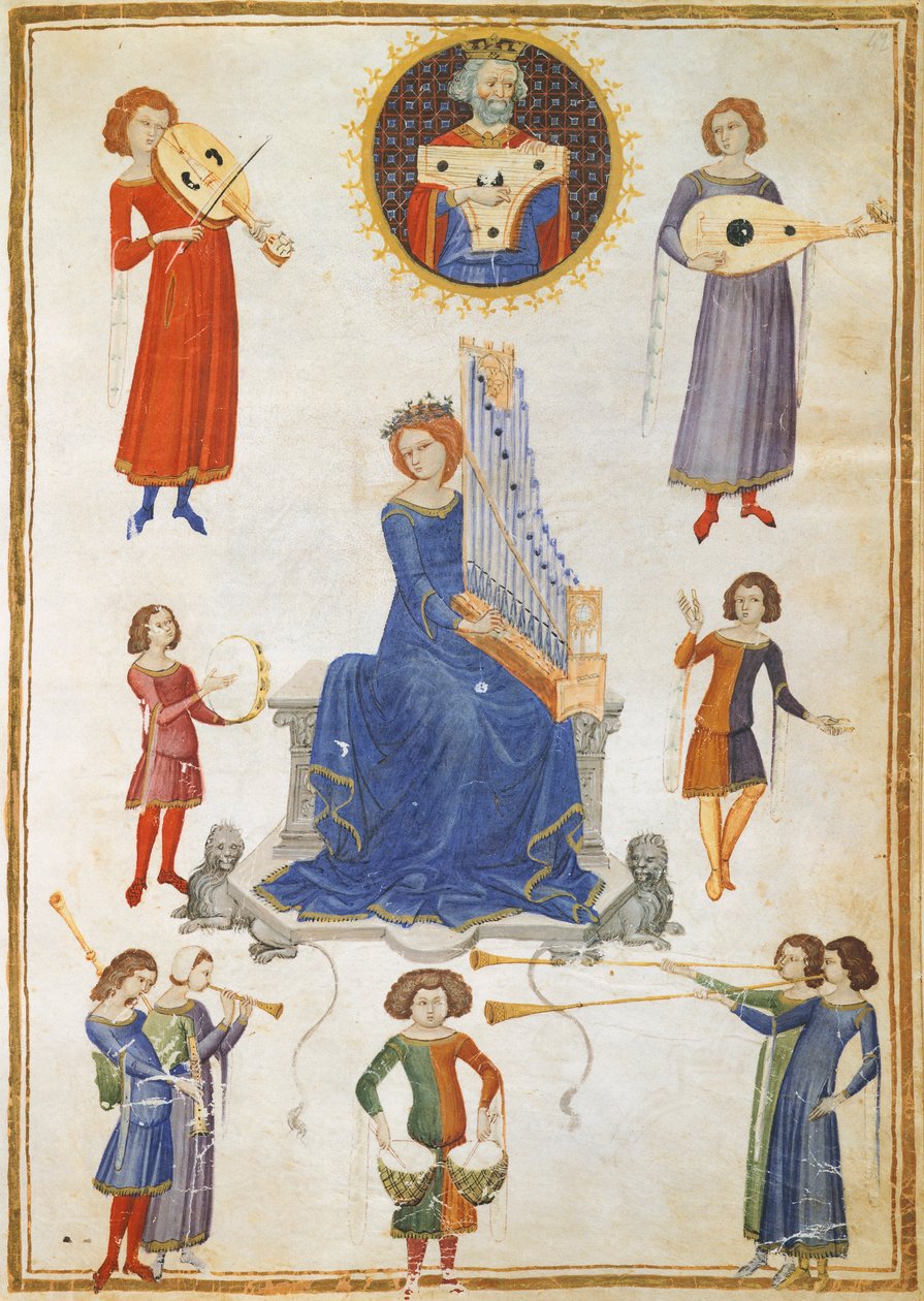 Allegorie der Musik, Manuskript V A Folio 27 aus dem Musik-Institut von Severin Boezio von Italian School