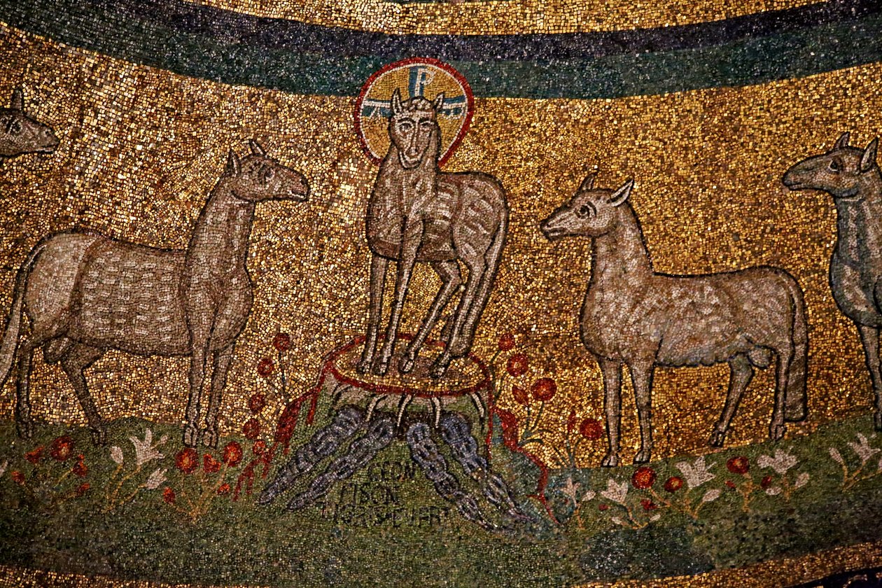 Apsismosaik mit Christus als Osterlamm und Schafen (Mosaik) von Italian School