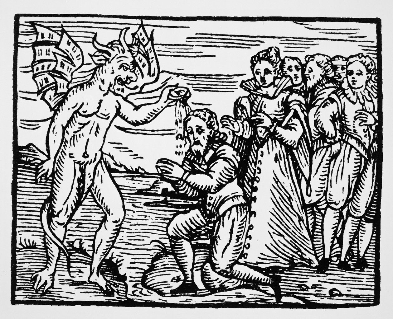 Taufe durch den Teufel, Kopie einer Illustration aus Compendium Maleficarum von Fr M Guaccius, Mailand 1608, verwendet in Geschichte der Magie, veröffentlicht Ende des 19. Jahrhunderts von Italian School