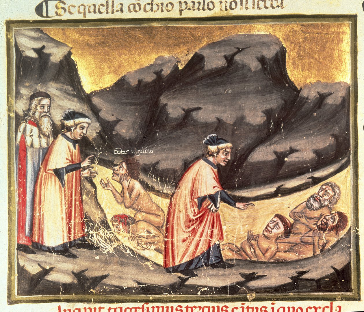 Canto XXXIII Dante und Virgil treffen Ugolino im Kreis der Verräter, aus der Göttlichen Komödie (Inferno), ca. 1313 von Italian School