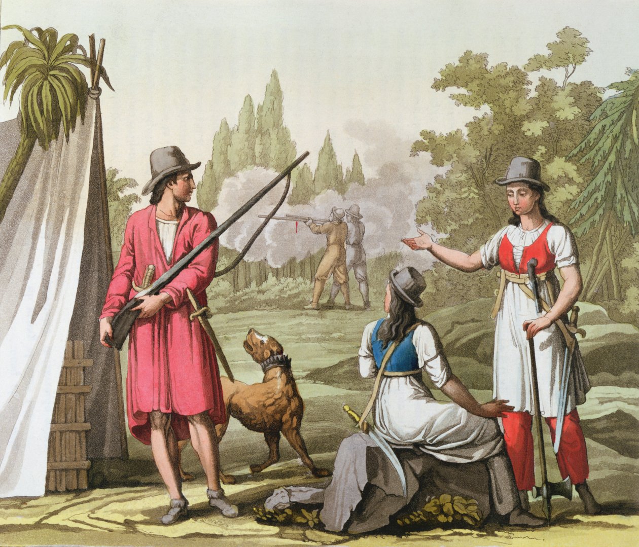 Kapitän John Rackham, Anne Bonney und Mary Read in den Antillen, um 1820 von Italian School