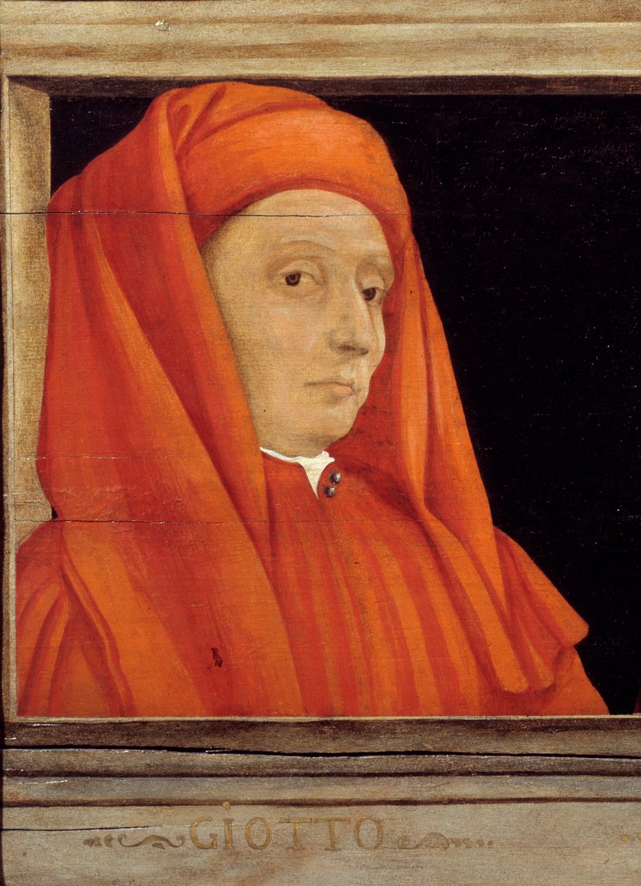 Cassone mit 5 Porträts des Meisters der florentinischen Renaissance, Detail mit dem Porträt von Bondone Ambrogio genannt Giotto di Bondone von Italian School