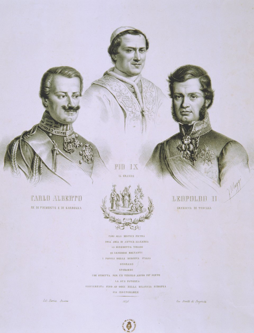 Karl Albert, Pius IX und Leopold II, 1848 von Italian School