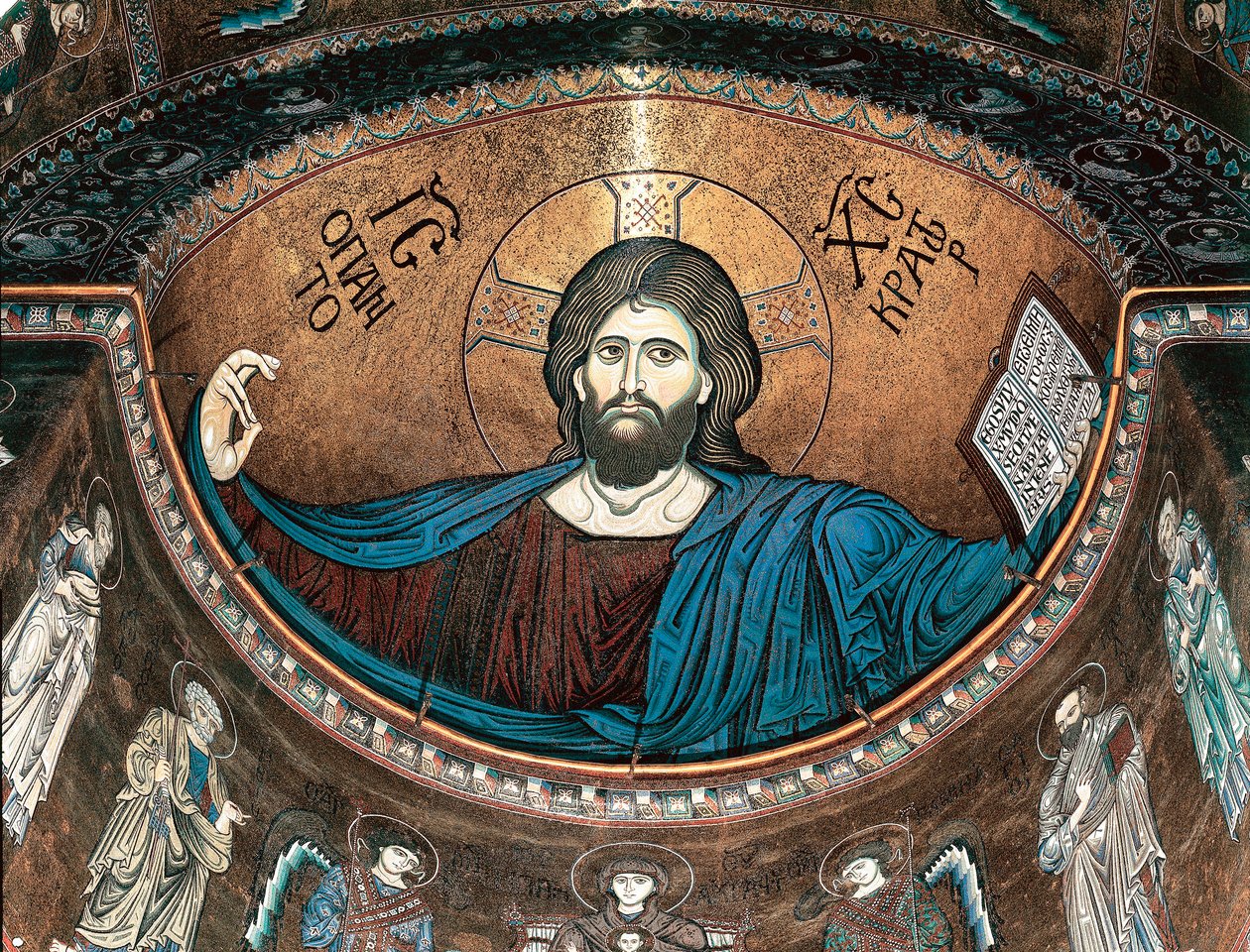 Christus Pantokrator oder Christus in Herrlichkeit, die Apsis der Kathedrale von Monreale, Sizilien, Italien schmückend von Italian School