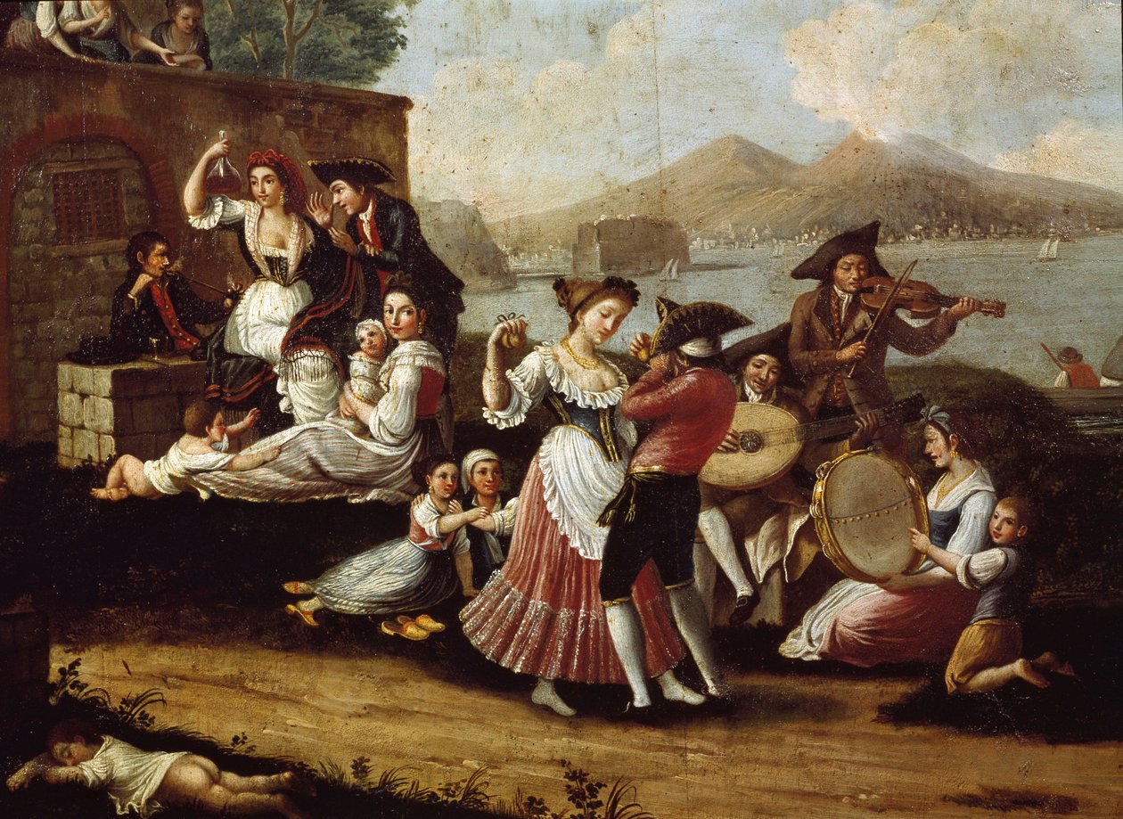 Tanzszene und Volksfest in Neapel Tarantella-Tänzer. Anonymes Gemälde. 18. Jahrhundert Neapel, Museo Nazionale di San Martino von Italian School