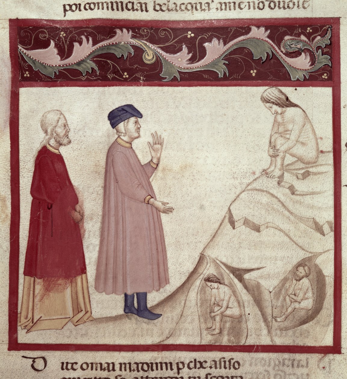 Dante und Virgil (70-19 v. Chr.) treffen die in den Felsen gefangenen Seelen, aus Die Göttliche Komödie von Dante Alighieri (1265-1321) von Italian School