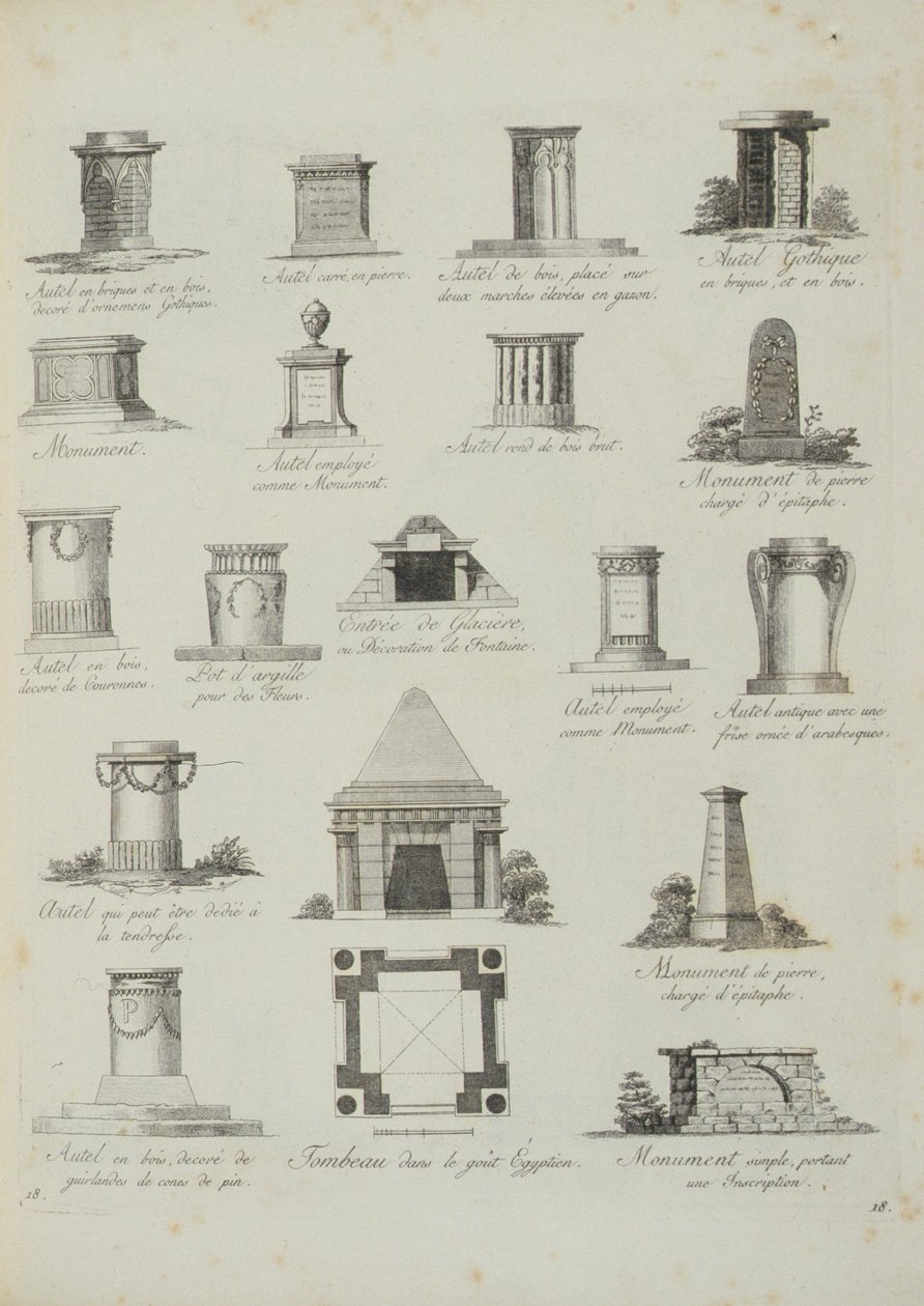 Entwürfe für Gartenschmuck, aus Ein Kompendium von Zeichnungen, von J.G. Grohmann, veröffentlicht 1805 von Italian School