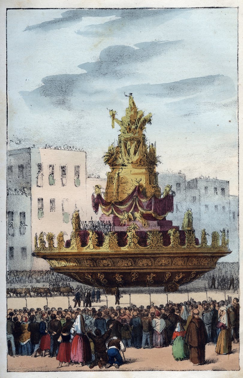 Fest der Santa Rosalia von Palermo (1130-1160), Schutzpatronin von Palermo - Das Fest der Santa Rosalia - (die Schutzpatronin von Palermo in Italien) Il Festino di Santa Rosalia a Palermo in Sicilia - Festa di santa Rosalia - Gravur aus „Usi e Costumi di T von Italian School