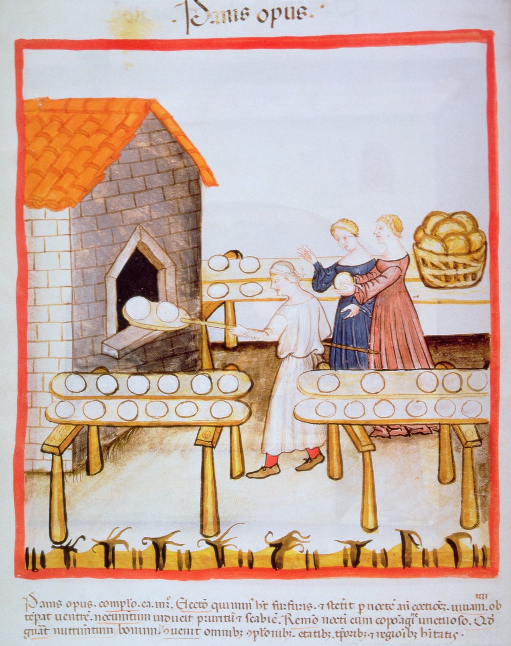 Backen von Schwarzbrot, Illustration aus Tacuinum Sanitatis von Italian School