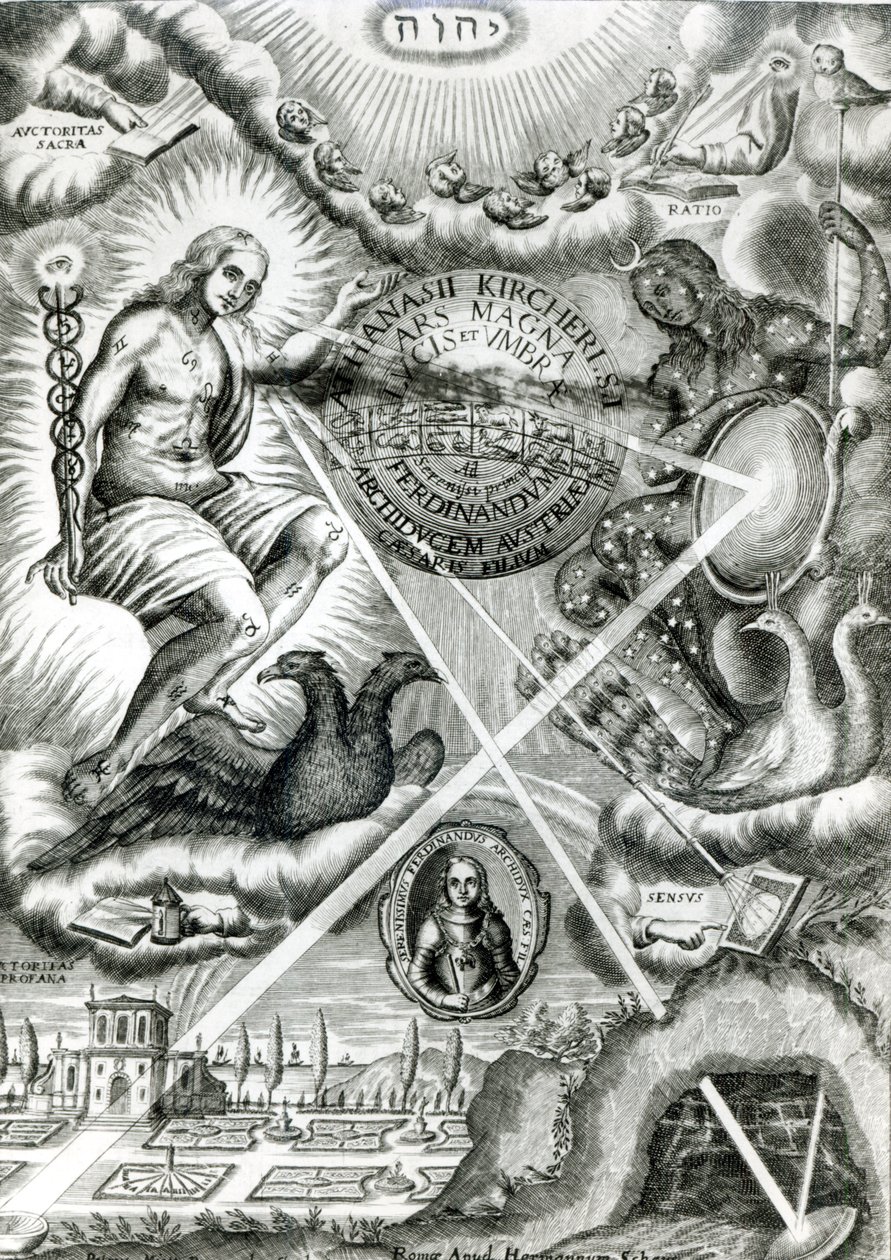 Frontispiz von Ars Magna Lucis et Umbrae, von Athanasius Kircher (1601-80) Rom, 1646 von Italian School