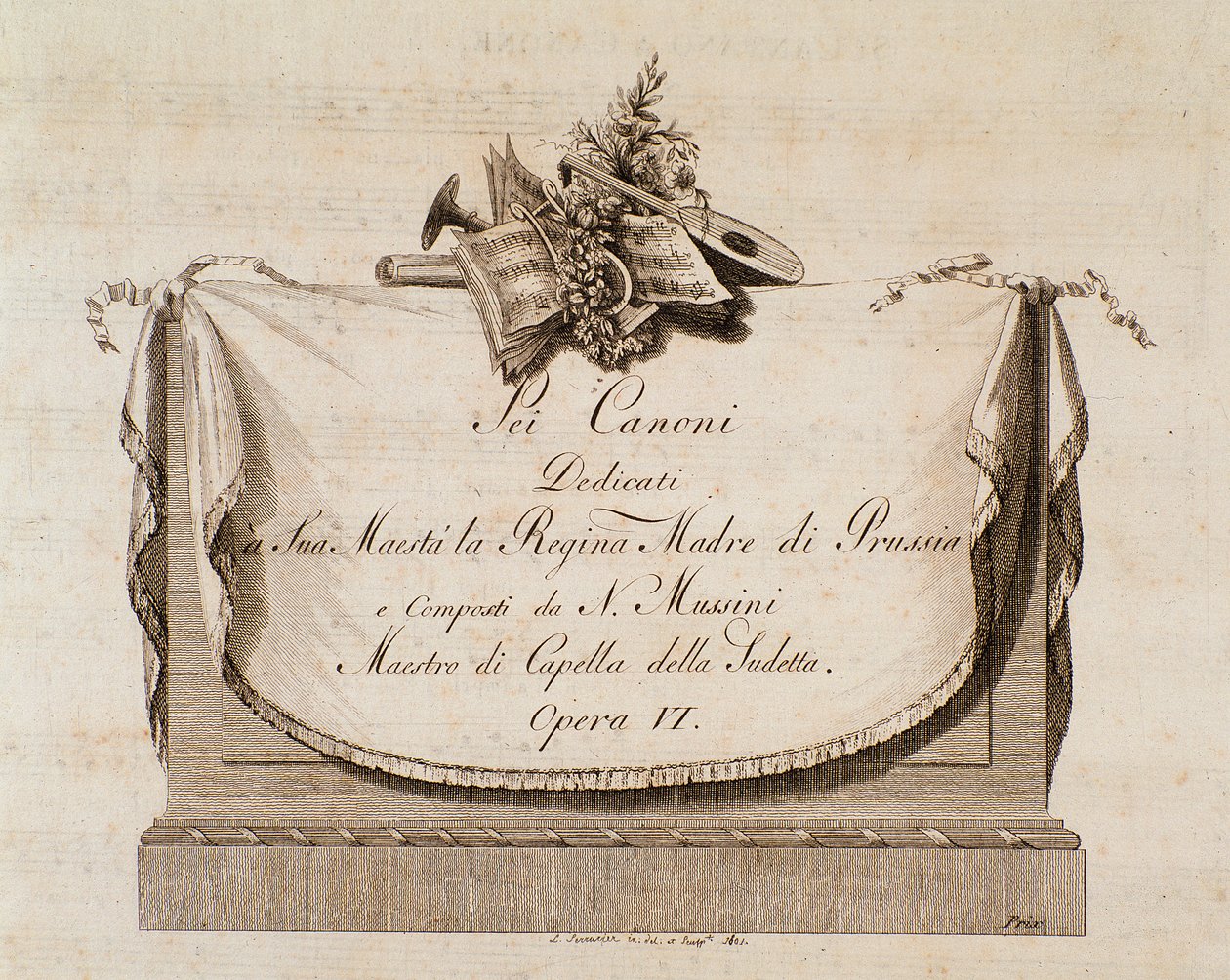 Frontispiz der Partitur von Sei canoni von Natale Mussini (1765-1837), gewidmet der Königin von Preußen von Italian School
