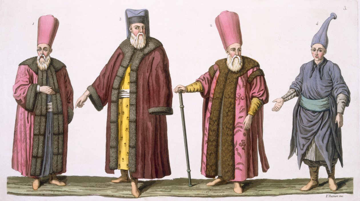 Oberster Usher des Harems, Kapitän der Harem-Usher, Harem-Usher und Page, Tafel 3 aus Teil III, Band I der Geschichte der Nationen, graviert von V. Raineri von Italian School