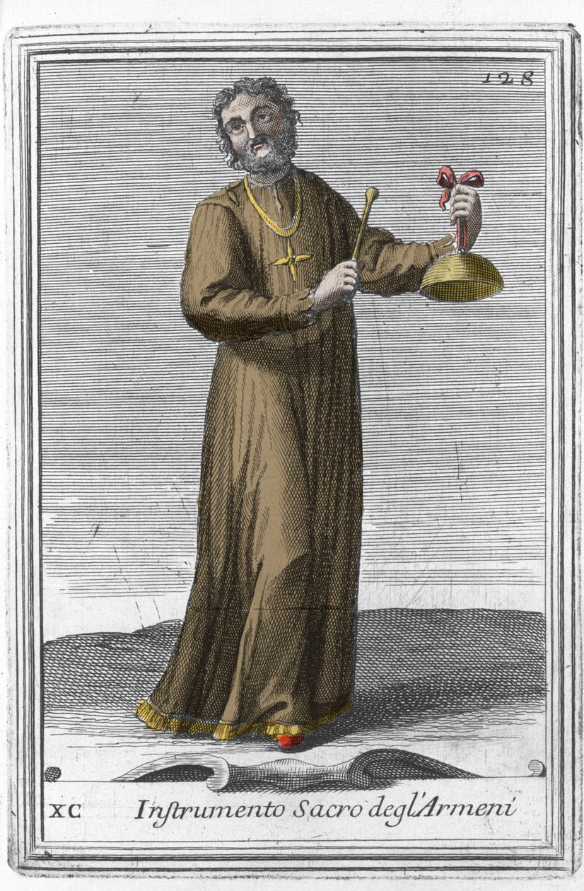 Heiliges armenisches Instrument: Musikinstrument ähnlich einer Glocke. Gravur aus „Gabinetto Armonico pieno d