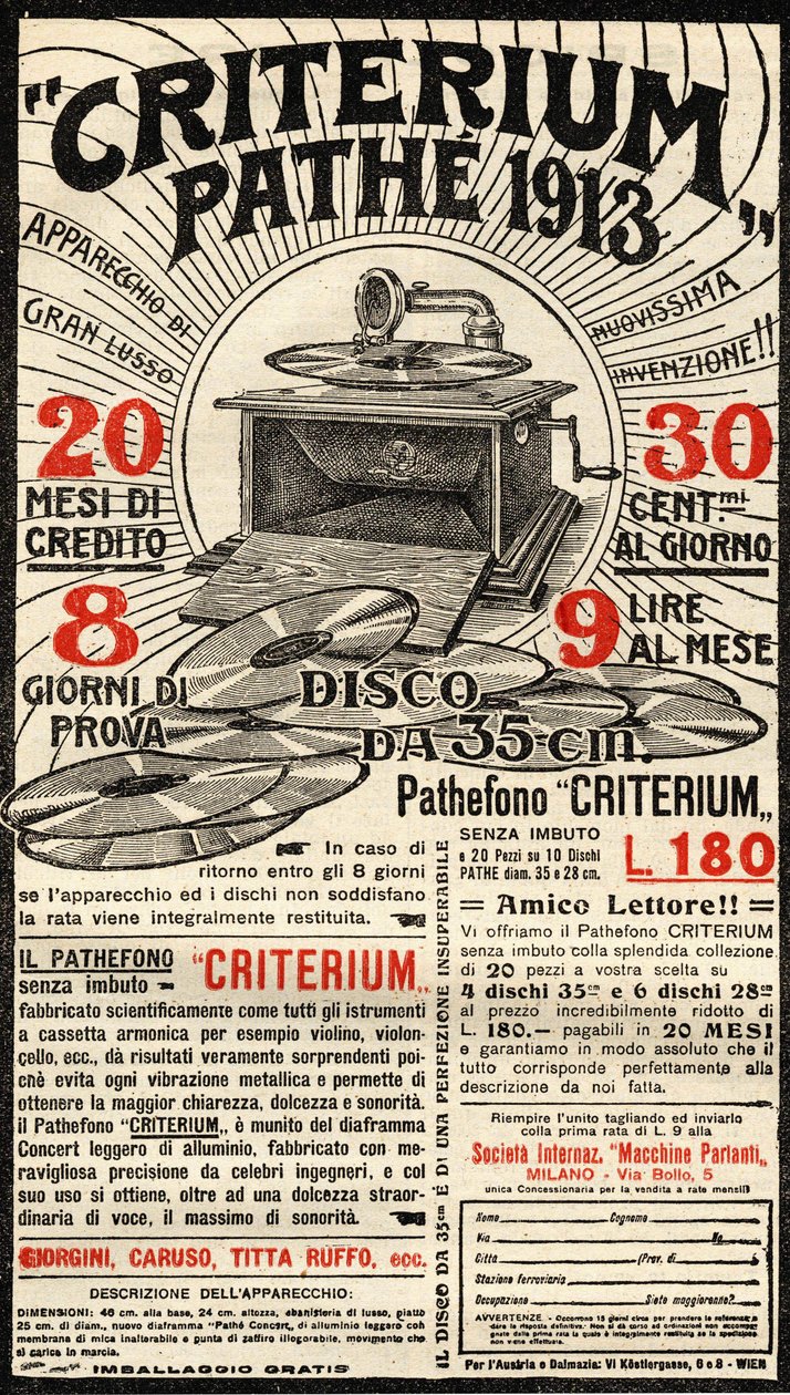 Italienische Werbung für das Criterium-Grammophon der Marke Pathé von Italian School