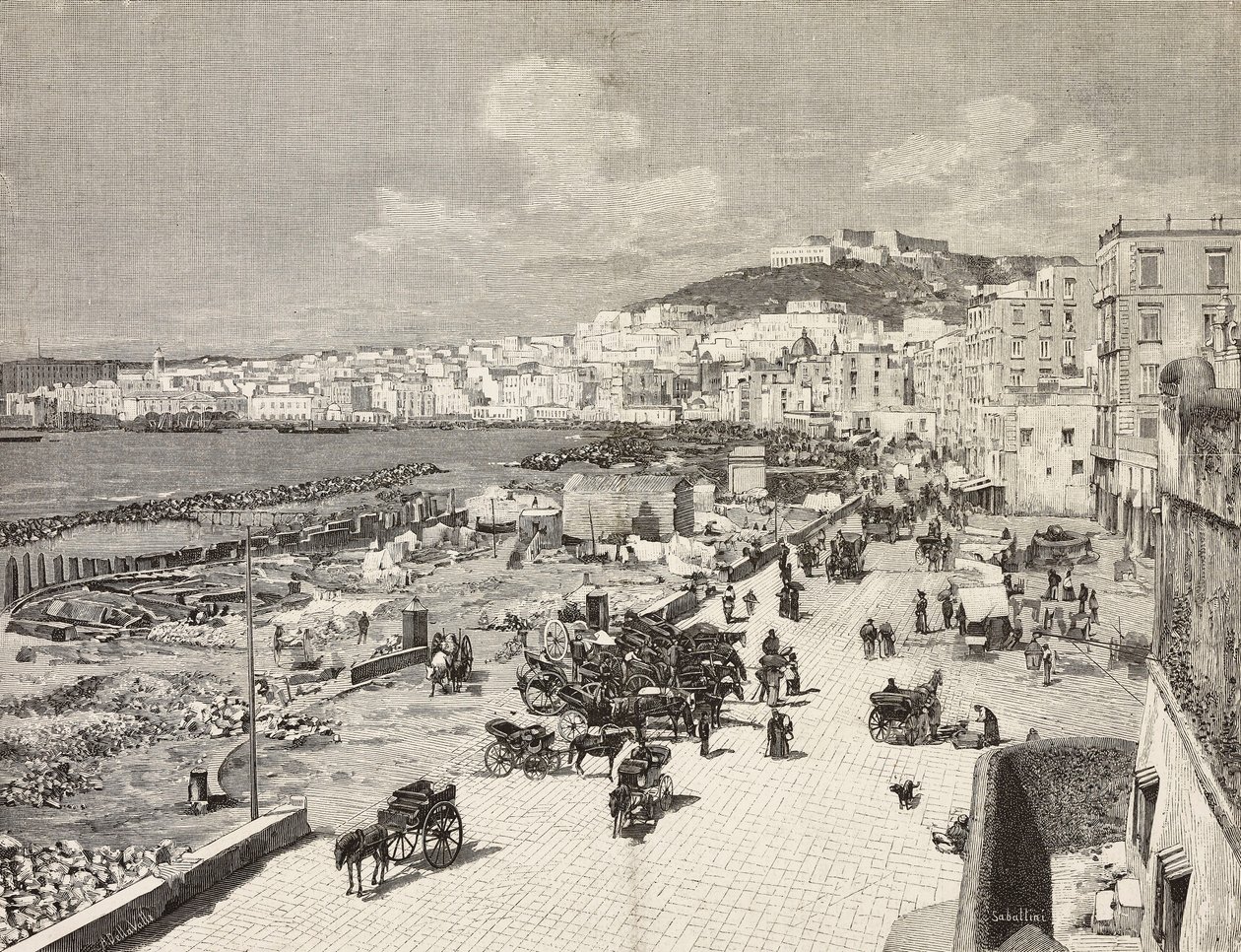 La Marinella, Neapel, Italien, Gravur von Sabattini nach Zeichnung von A. Della Valle, aus L