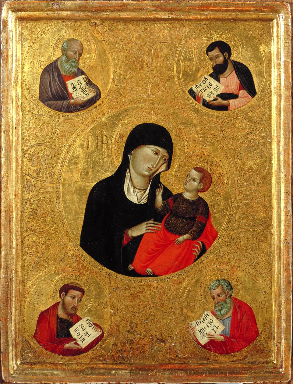 Madonna und Kind mit den vier Evangelisten von Italian School
