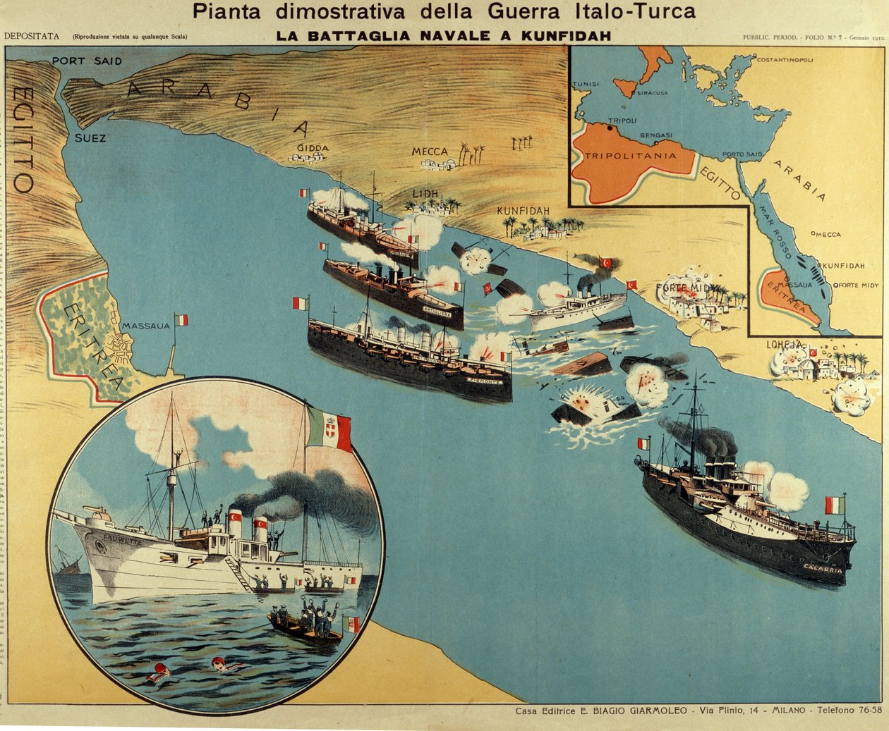 Karte der Schlacht von Kunfuda Bay von Italian School