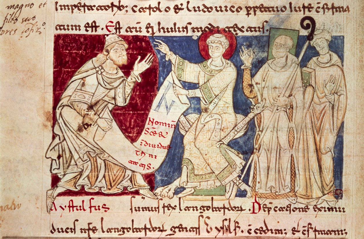 Miniatur aus Chronicon Vulturnense, illuminiertes Kodex, komponiert von Mönch Iohannes, ca. 1130 von Italian School