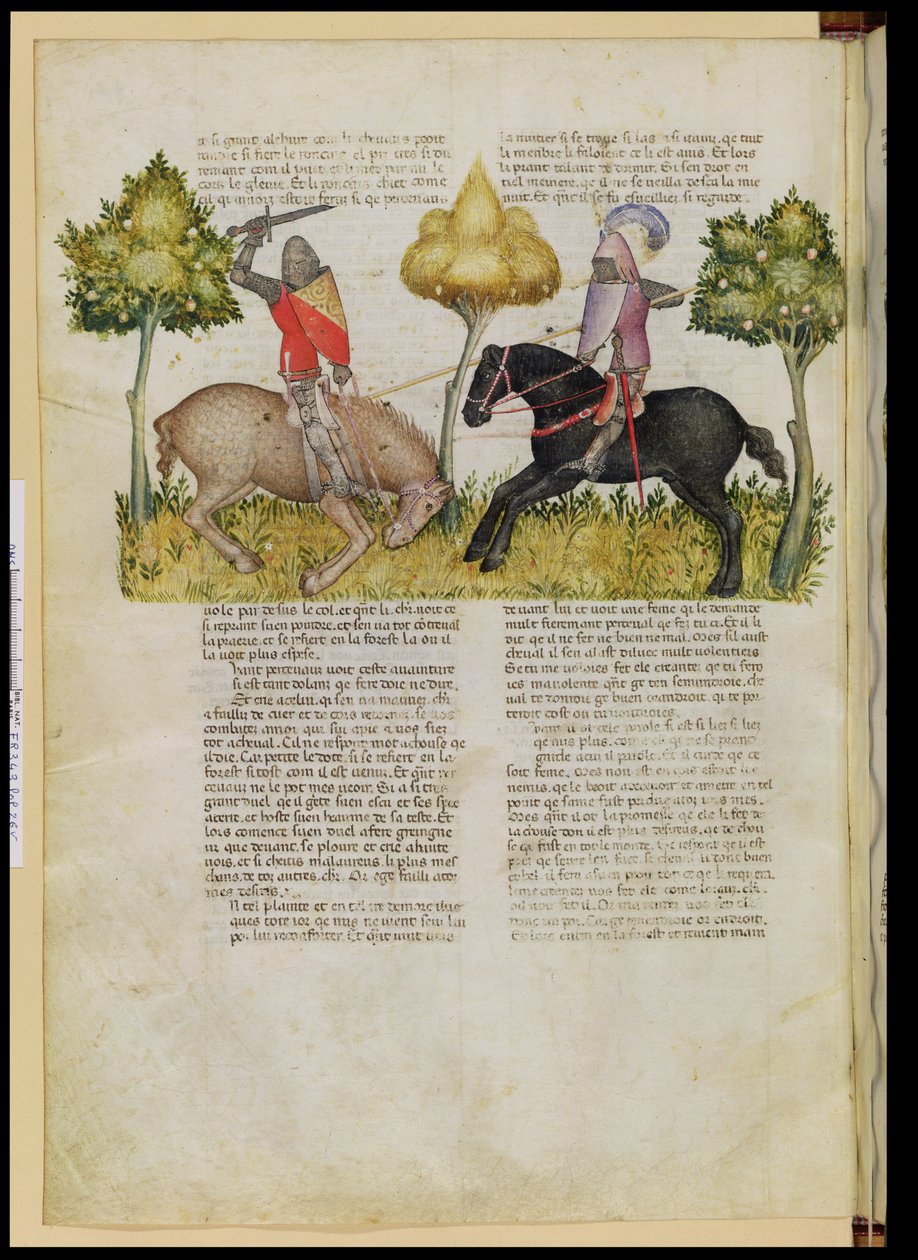 Ms Fr 343 fol.26v Sir Percivals Pferd wird getötet, aus der Queste del Saint Graal, ca. 1380-85 von Italian School