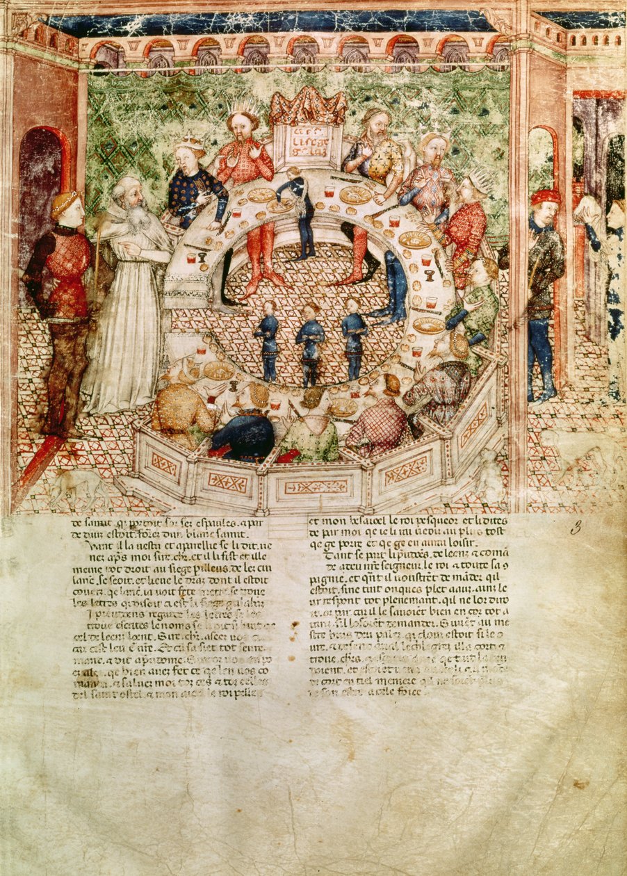 Ms Fr 343 fol.3 Sir Galahad wird an der Tafelrunde willkommen geheißen, aus der Queste del Saint Graal, um 1380-85 von Italian School