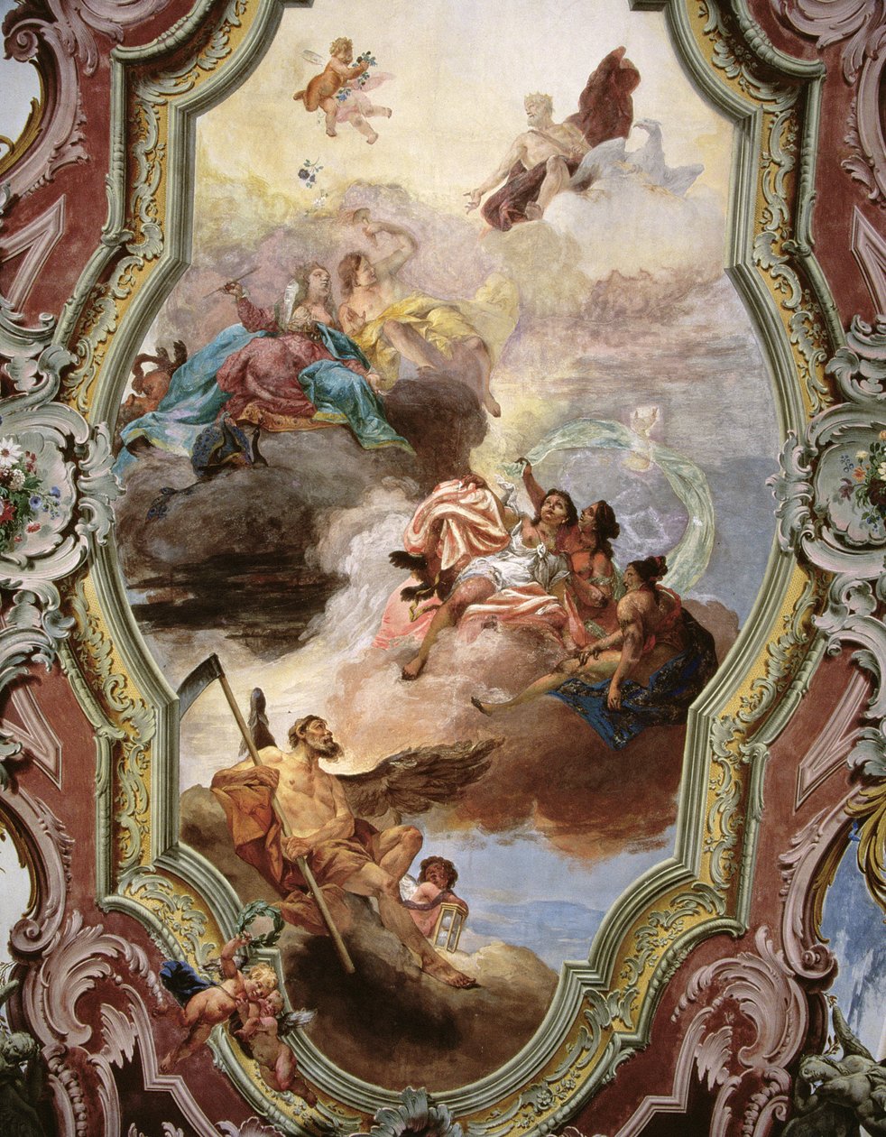Mythologische Szene mit Jupiter, Juno, den Musen und Vater Zeit von Italian School