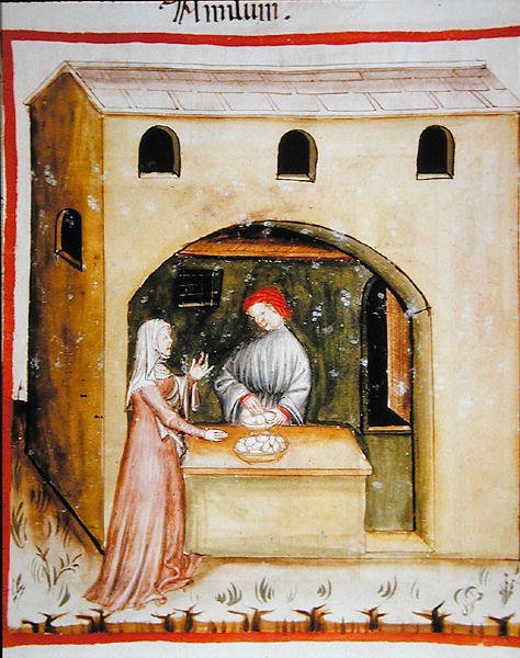 Verkauf von Weizenstärke, aus Tacuinum Sanitatis Codex Vindobonensis von Italian School