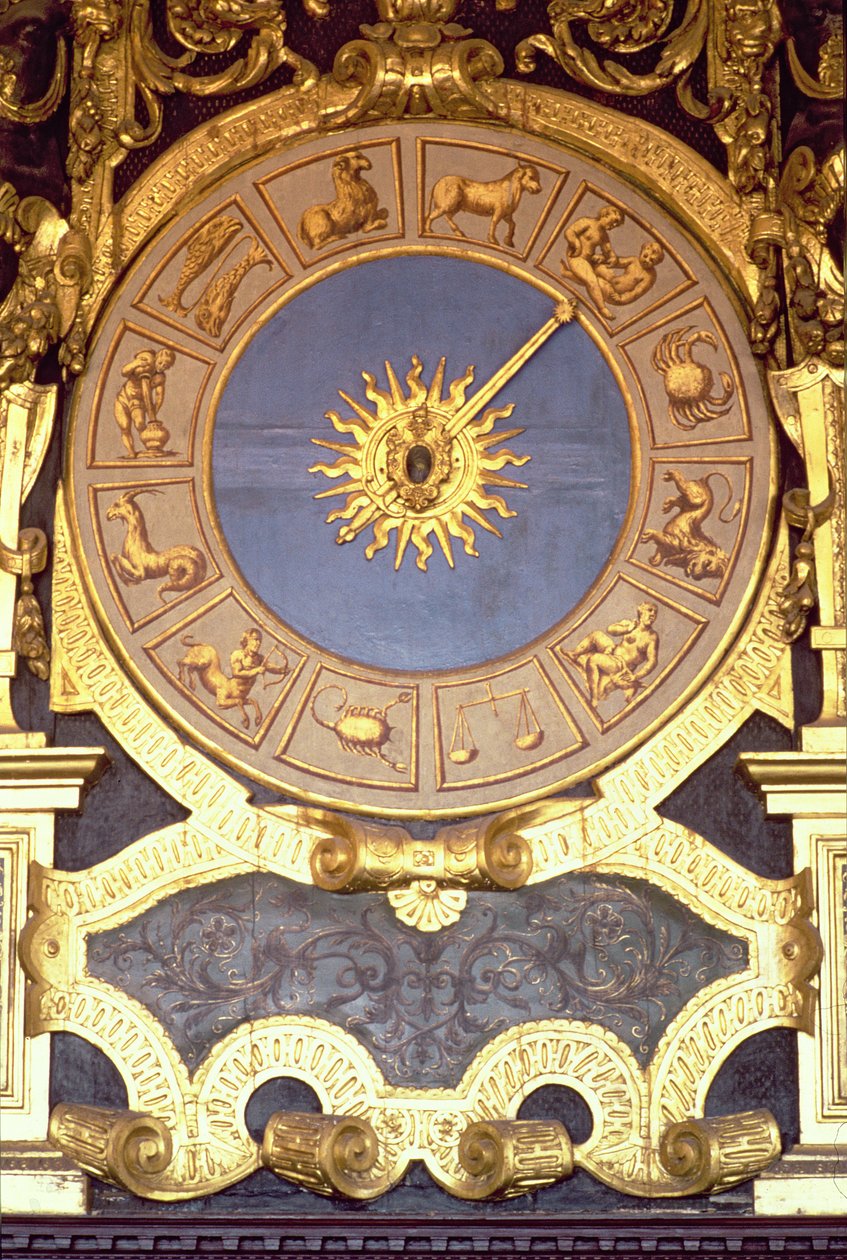Zodiakalische Uhr (Fresko und vergoldetes Holz) von Italian School