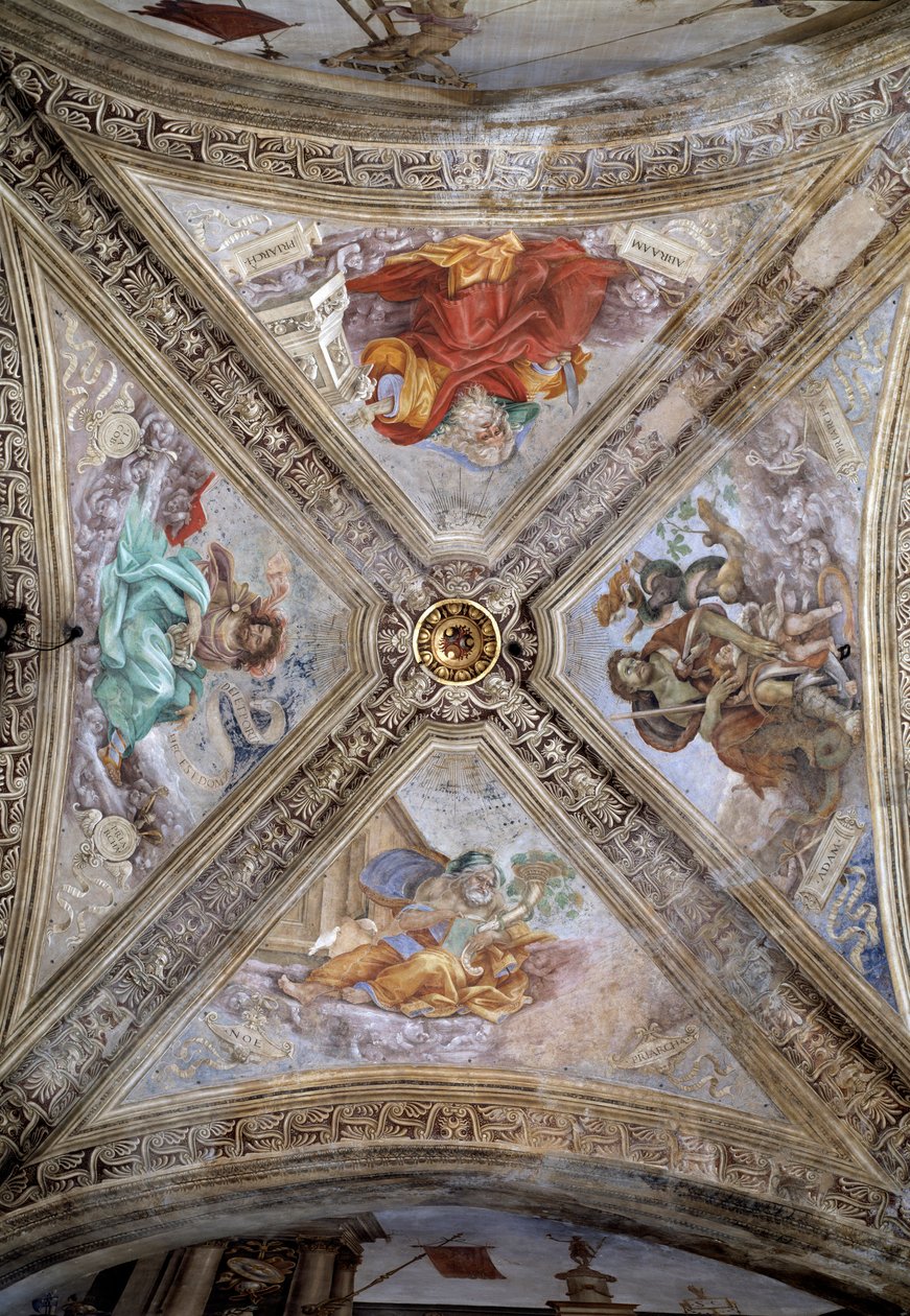 Patriarchen Adam, Abraham, Jakob und Noah. 14. Jahrhundert, Fresko von Italian School