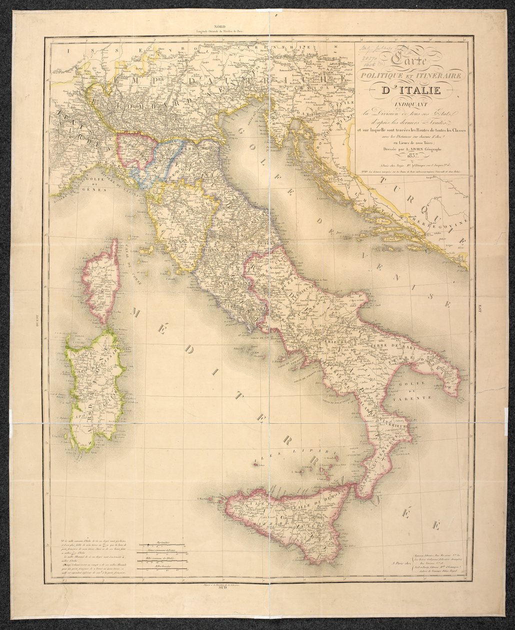 Politische Karte, die die Teilungen der Staaten Italiens anzeigt von Italian School