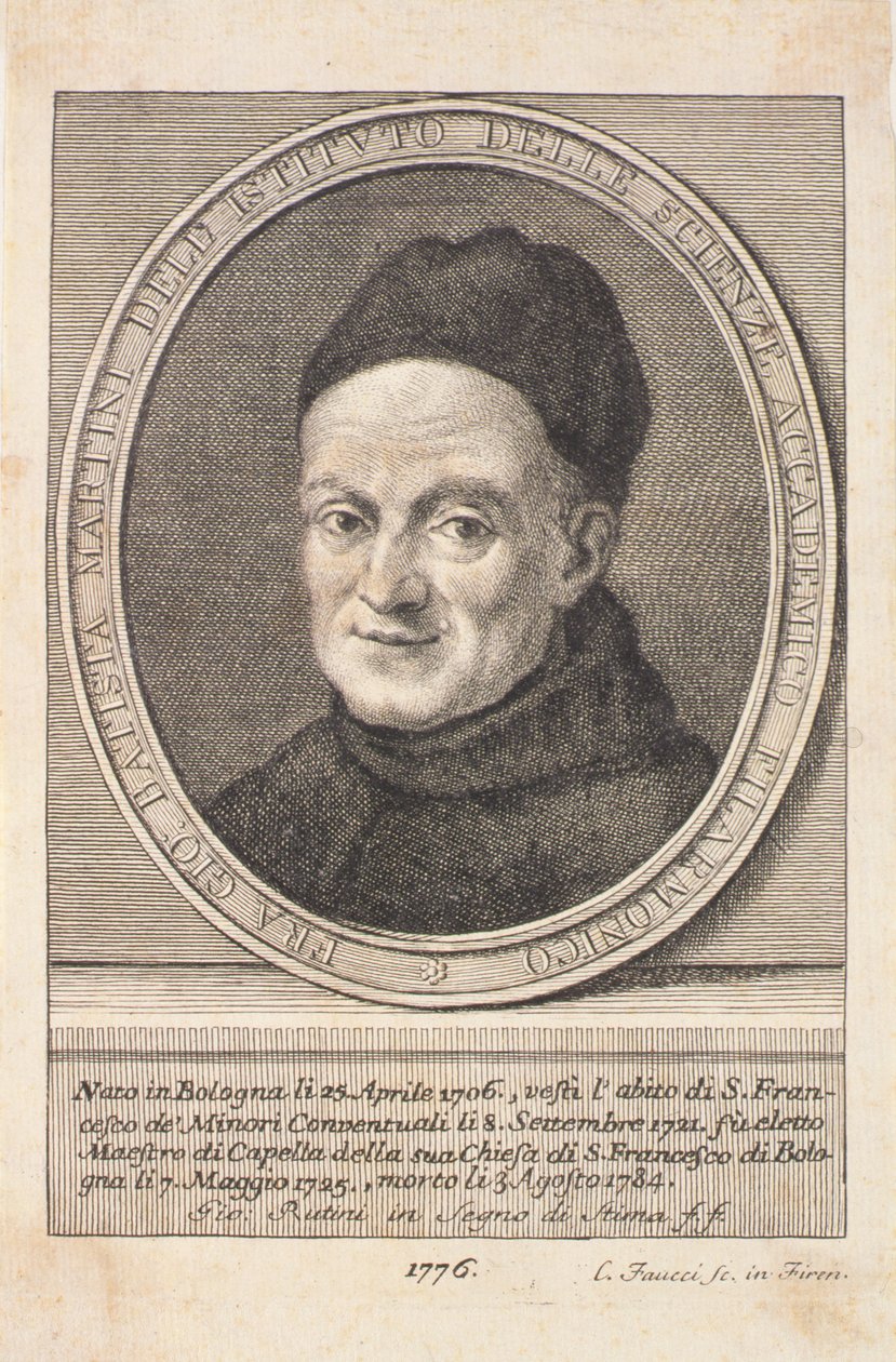 Porträt von Padre Giovanni Battista Martini (1706-84) graviert von Faucci, 1776 von Italian School