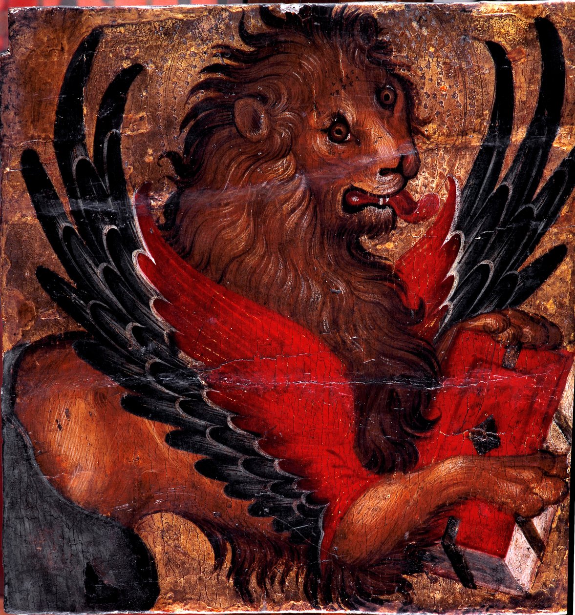 Darstellung des Markuslöwen. Gemälde auf Holz von venezianischem Künstler. 15. Jahrhundert Sun. 34x34 cm Venedig, Museo Correr von Italian School